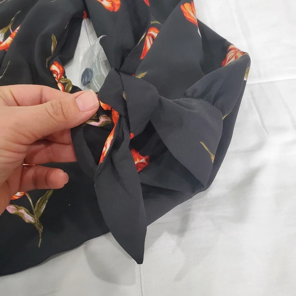 Sweet Rain Floral Black Orange Peplum Button up Top Sz XL - Picture 5 of 7
